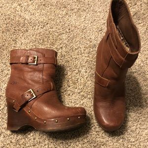 Ugg Boots 7 Leather Wedge Heel Studded Trim